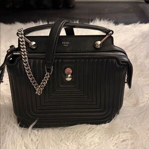Fendi Black Quilted Leather Satchel with Chain Strap